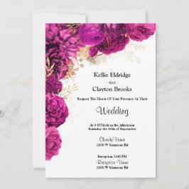 Invitación A La Boda Floral Rosa Y Dorada