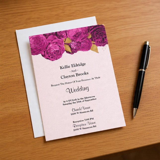 Invitación A La Boda Floral Rosa Y Dorada (Subido por el creador)