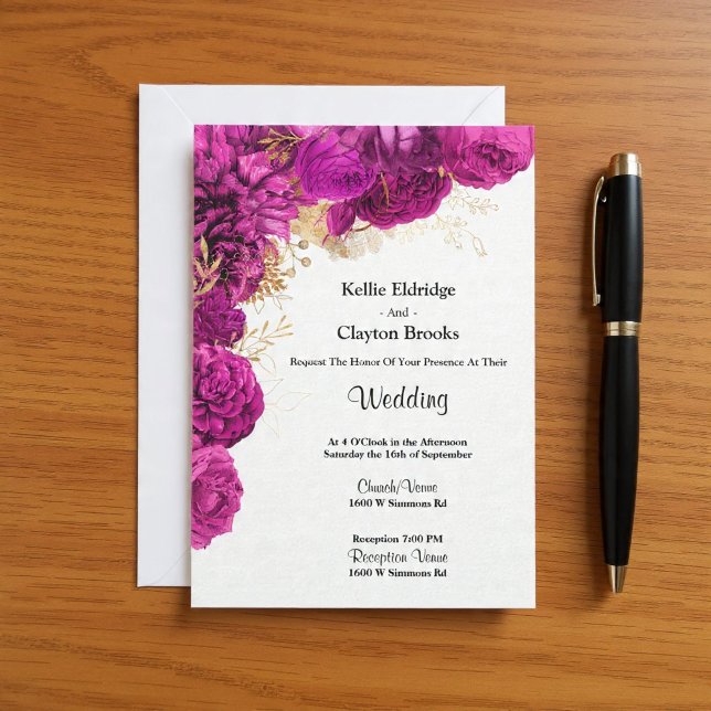 Invitación A La Boda Floral Rosa Y Dorada (Subido por el creador)