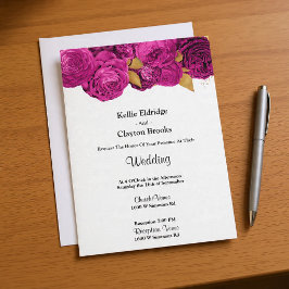 Invitación A La Boda Floral Rosa Y Dorada