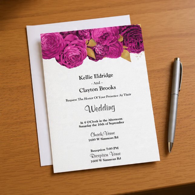 Invitación A La Boda Floral Rosa Y Dorada (Subido por el creador)