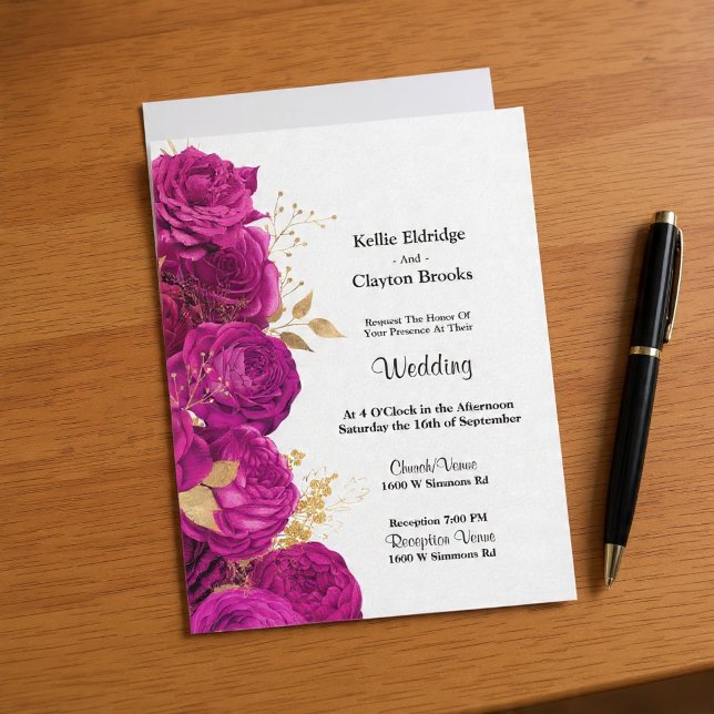 Invitación A La Boda Floral Rosa Y Dorada (Subido por el creador)