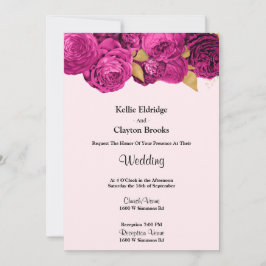 Invitación A La Boda Floral Rosa Y Dorada