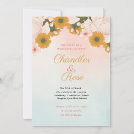 Invitación a la boda floral rosa y naranja
