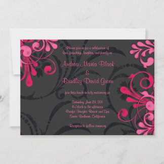 Invitación a la boda floral rosa y negra