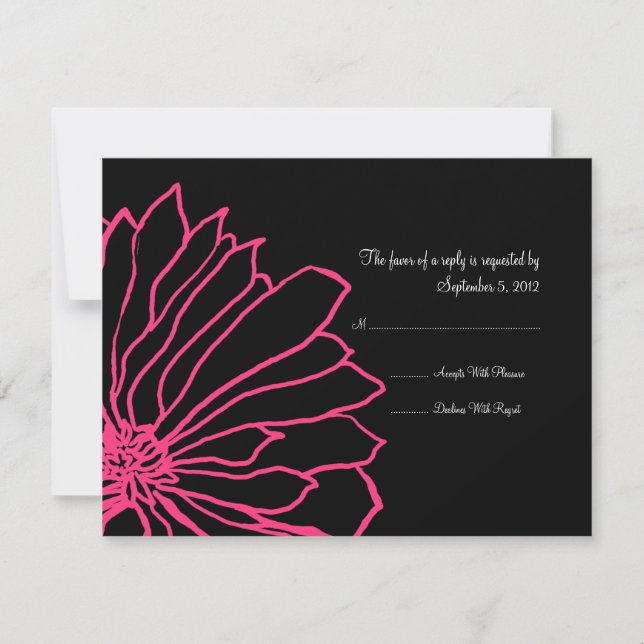 Invitación a la boda floral rosa y negro caliente  (Anverso)