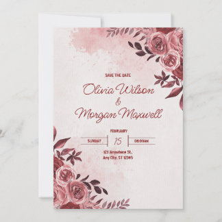 Invitación a la boda floral rosa y roja