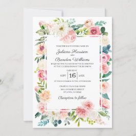 Invitación a la boda floral rosa y rosa