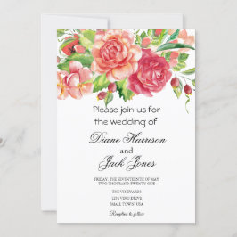 Invitación a la boda floral rosa y rosa