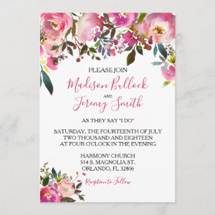 Invitación a la boda floral rosada de verano