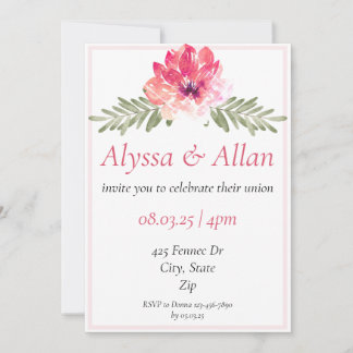 Invitación a la boda floral rosada simple