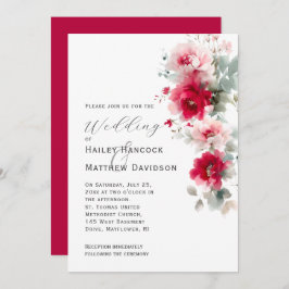 Invitación a la boda floral rosada y roja Rosa