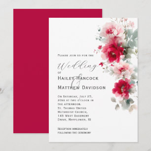 Invitación a la boda floral rosada y roja Rosa