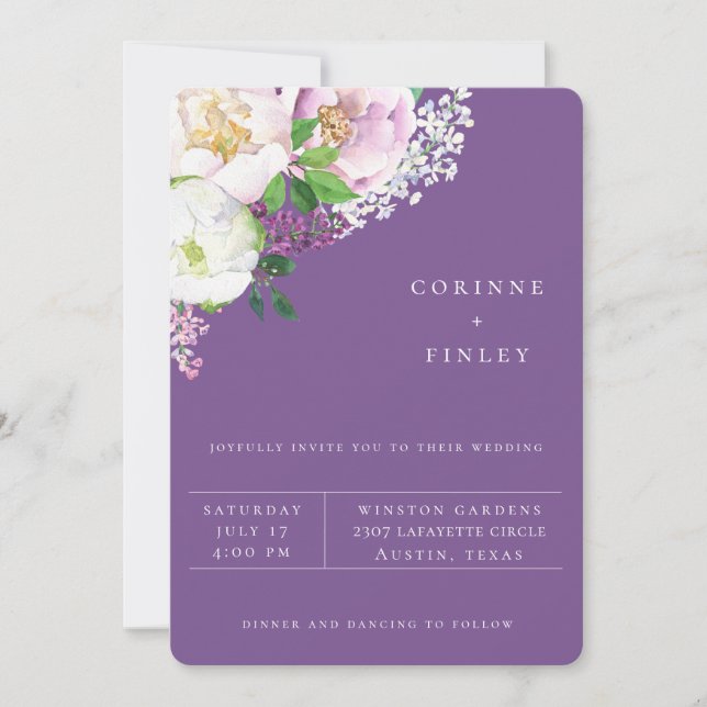 Invitación a la boda floral Royal Lilac Garden (Anverso)