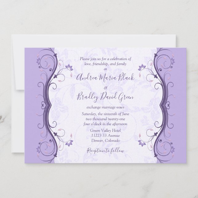 Invitación a la boda floral Royal Purple & Lavende (Anverso)