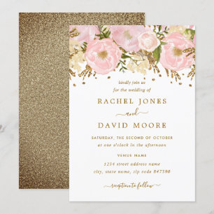 Invitación a la boda floral rusa de oro rosado de