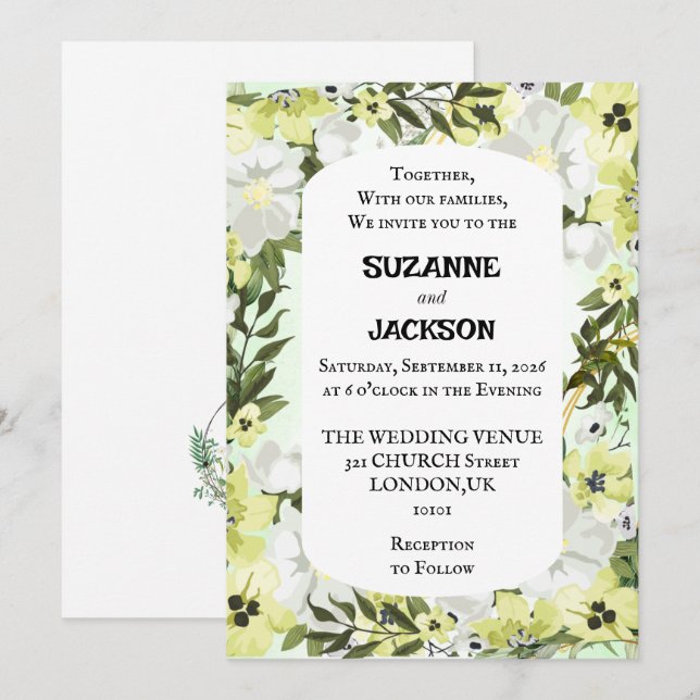 Invitación a la boda floral rusa neutra (Anverso / Reverso)