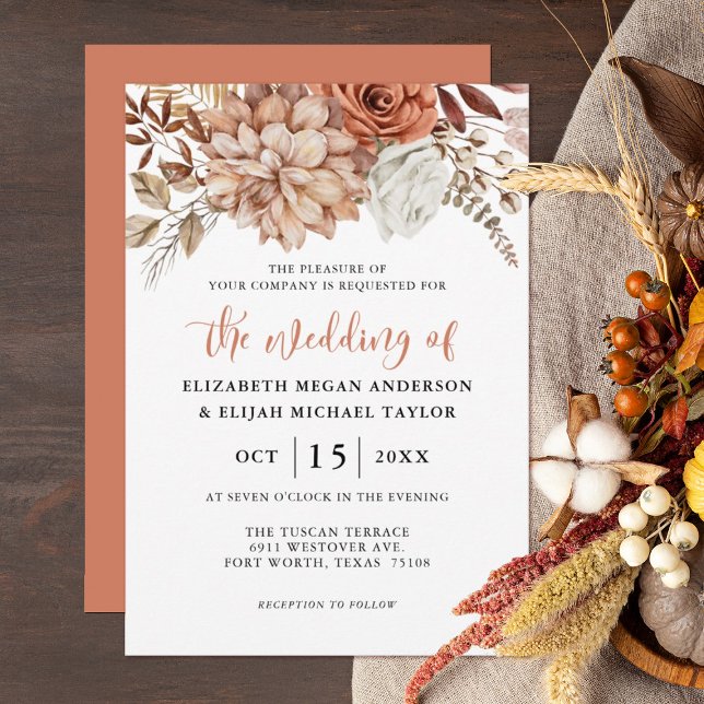 Invitación a la boda floral Rust Terracotta Fall (Subido por el creador)