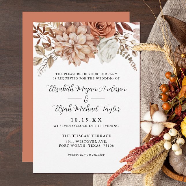 Invitación a la boda floral Rust Terracotta Fall (Subido por el creador)