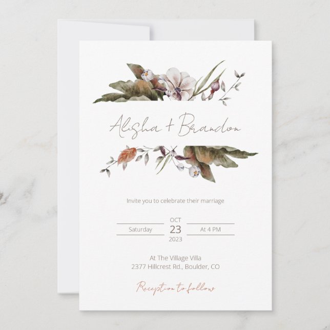 Invitación a la boda floral rústica (Anverso)