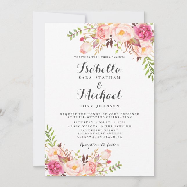 Invitación a la boda floral rústica (Anverso)