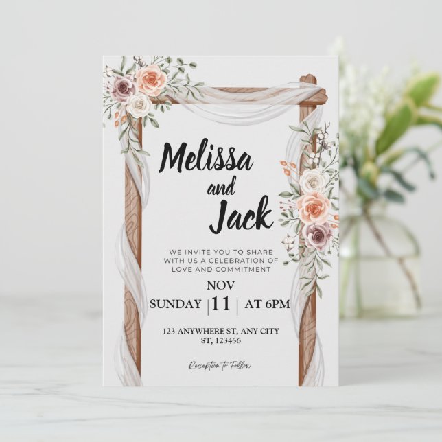 Invitación a la boda floral rústica (Anverso de pie)