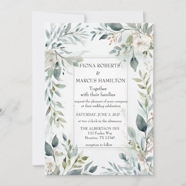 Invitación a la boda floral rústica botánica (Anverso)