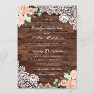 Invitación a la Boda Floral Rústica de Madera