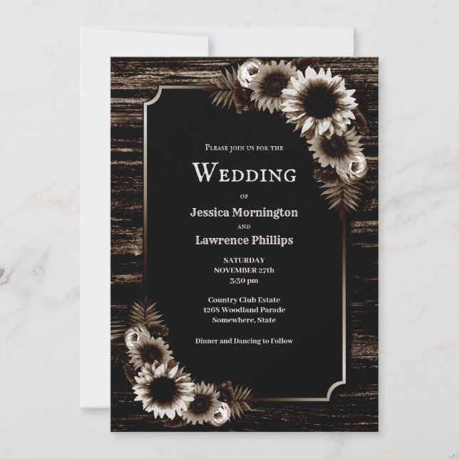 Invitación a la boda Floral rústica de madera oscu (Anverso)