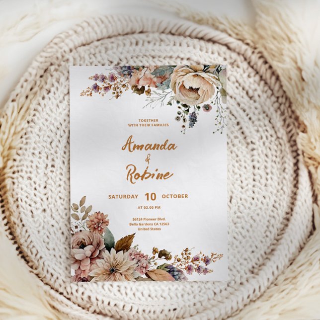 Invitación a la boda floral rústica de otoño (Subido por el creador)