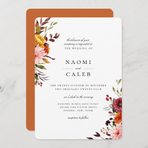 Invitación a la boda floral rústica de otoño