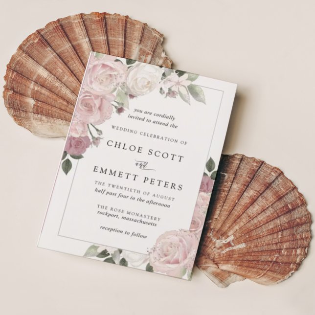 Invitación a la boda floral Rústica de rosa rosa R (Subido por el creador)
