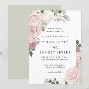 Invitación a la boda floral Rústica de rosa rosa R