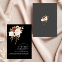 Invitación a la boda floral rústica en negro y bla