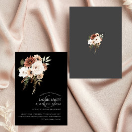Invitación a la boda floral rústica en negro y bla