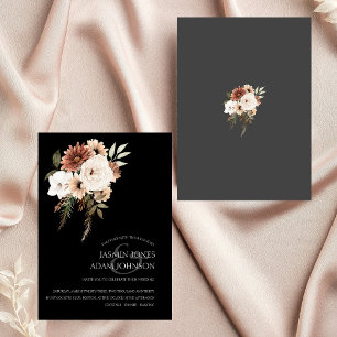 Invitación a la boda floral rústica en negro y bla