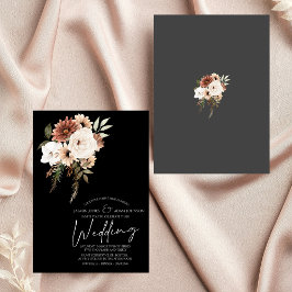 Invitación a la boda floral rústica en negro y bla
