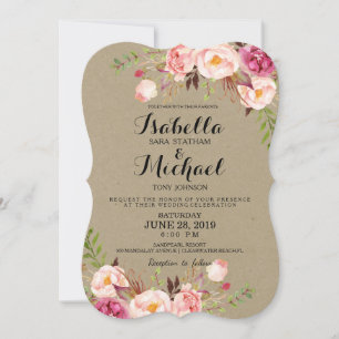 Invitación a la boda floral rústica/kraftpaperprin
