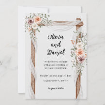Invitación a la boda floral rústica y blanca marró