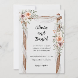 Invitación a la boda floral rústica y blanca marró
