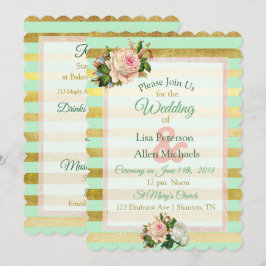 Invitación a la boda floral Sage Green Gold Stripe