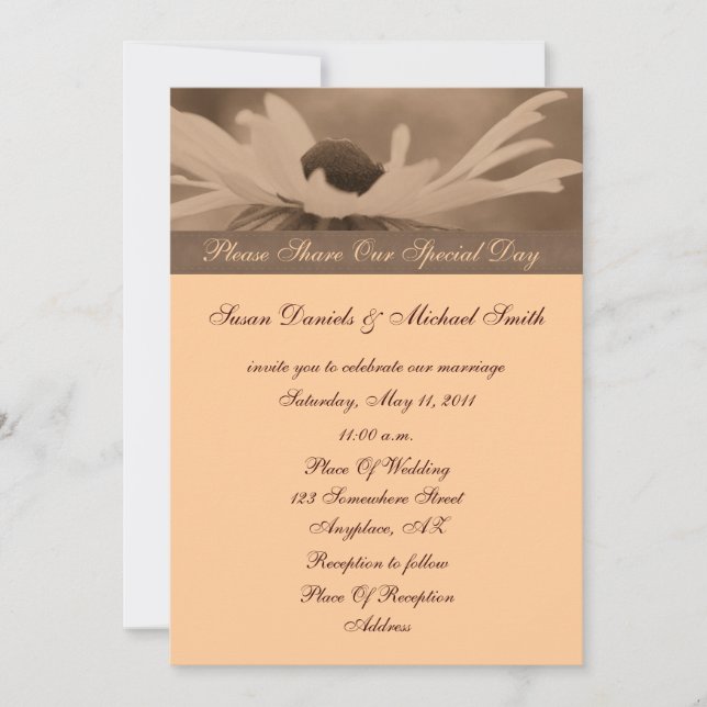Invitación a la boda floral Sepia Black Eyed Susan (Anverso)
