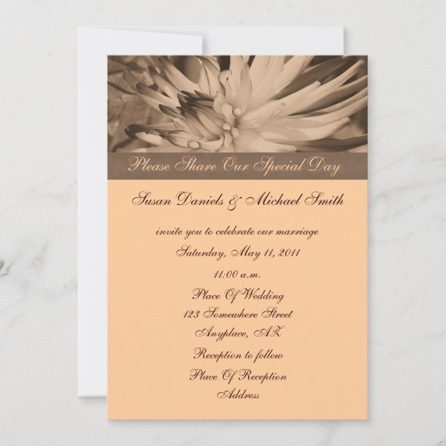Invitación a la boda floral Sepia Dahlia (Anverso)