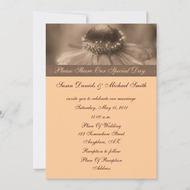 Invitación a la boda floral Sepia Zinnia (Anverso)