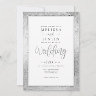 Invitación a la boda floral Silver Damask
