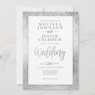 Invitación a la boda floral Silver Damask