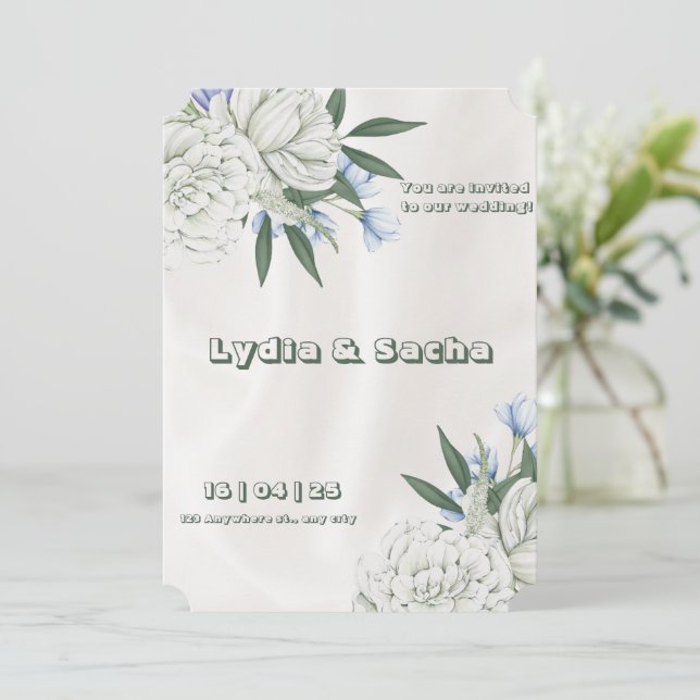 Invitación a la boda floral simple beige (Anverso de pie)