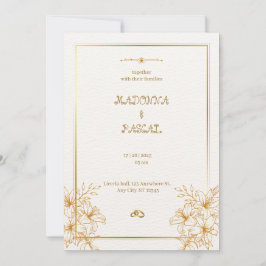 Invitación a la boda floral simple de oro