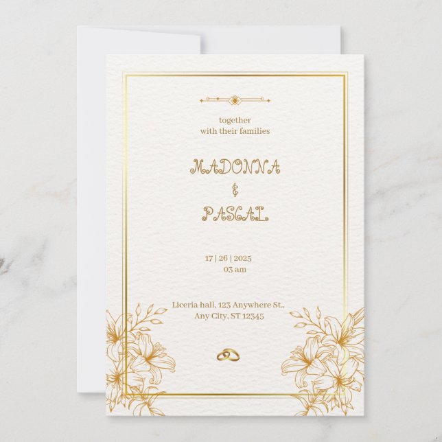 Invitación a la boda floral simple de oro (Anverso)