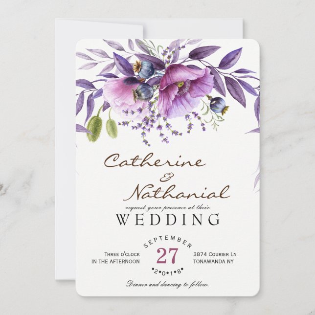 Invitación a la boda floral simple moderna (Anverso)